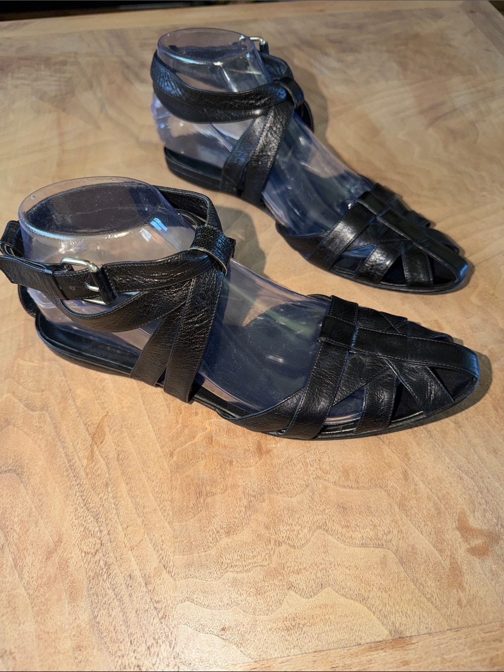 Balenciaga Black Leather Strappy Caged Fisherman Sandals Size 38.5